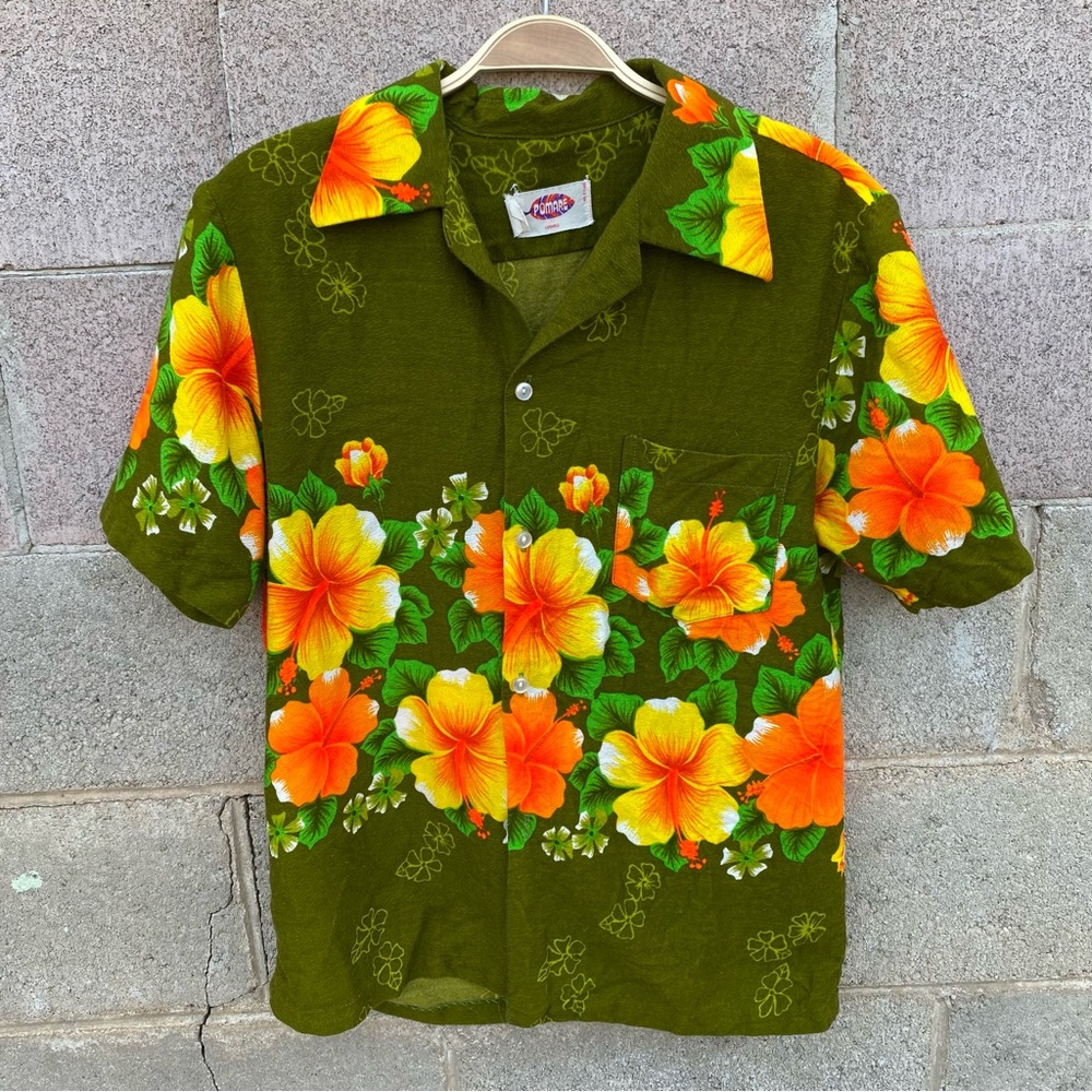 Vintage Pomare Hawaii Hawaiian Shirt 100% Acrylic Barkcloth Tiki Aloha Medium